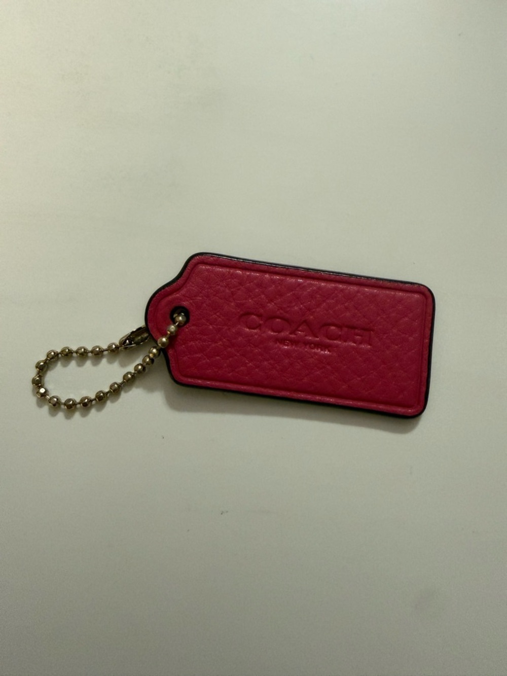 Coach Hot Pink Leather Tag Keychain with Gold Chain